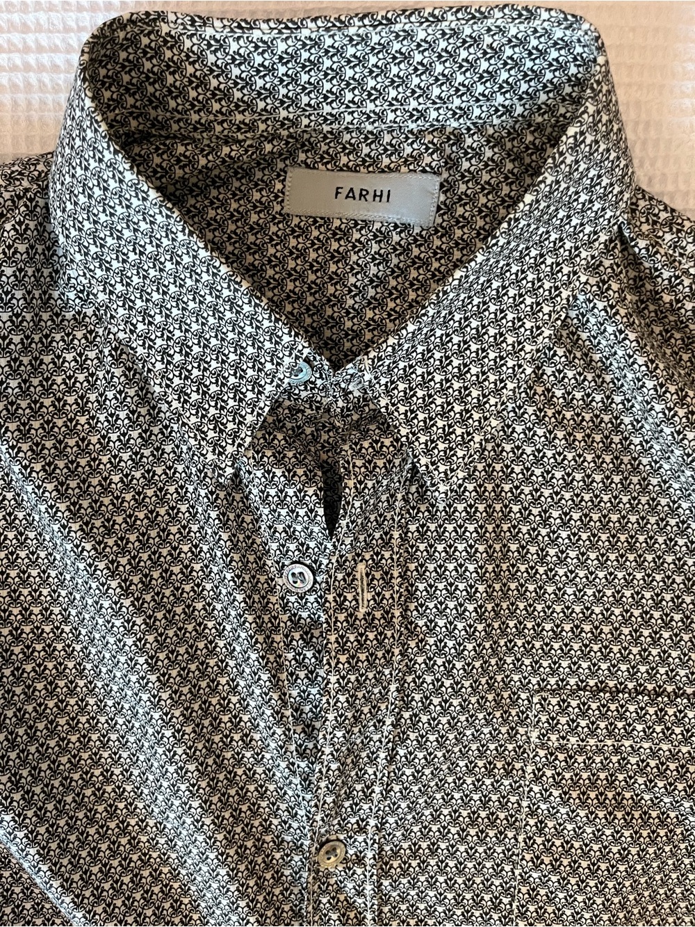 NICOLE FARHI Black and White Micro-Patterned Men's Button-Down Shirt